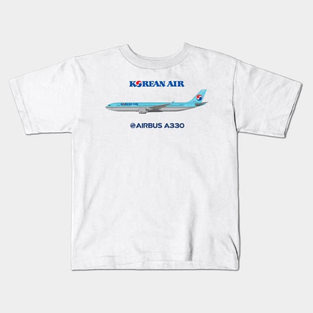 Illustration of Korean Air Airbus A330-300 Kids T-Shirt by SteveHClark